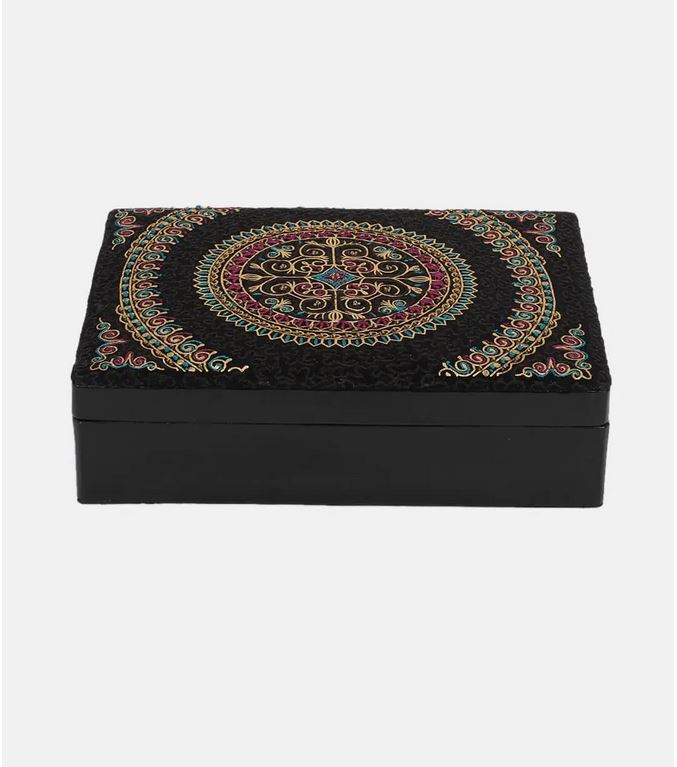 Vintage Black Embroidered Leather Jewelry Box