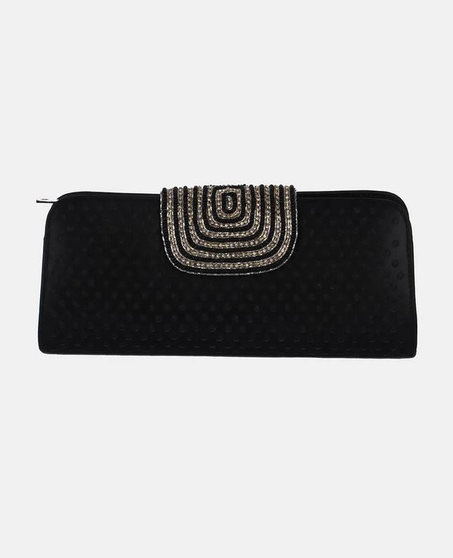 Embroidered Leather Purse Black