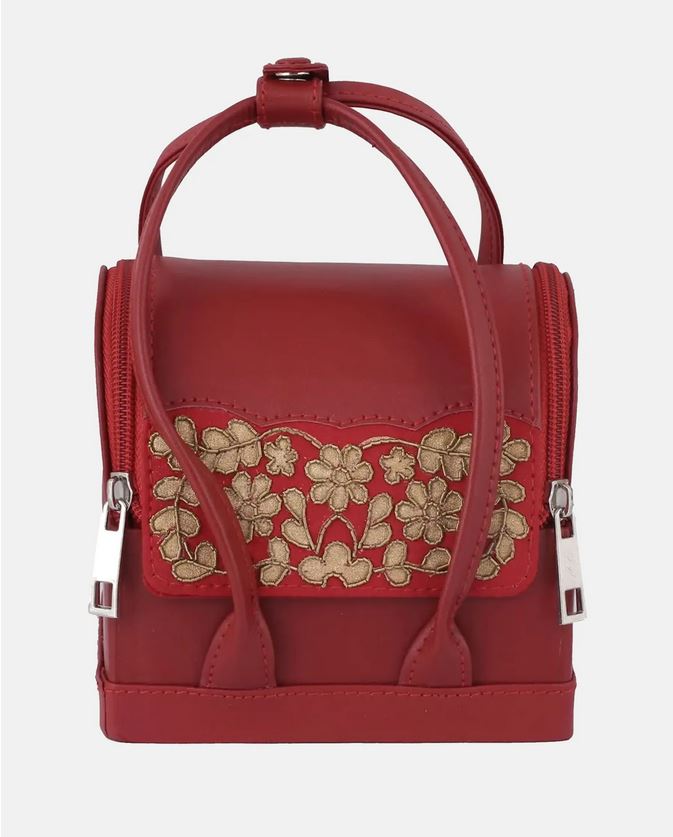 Embroidered Red Leather Jewelry Box