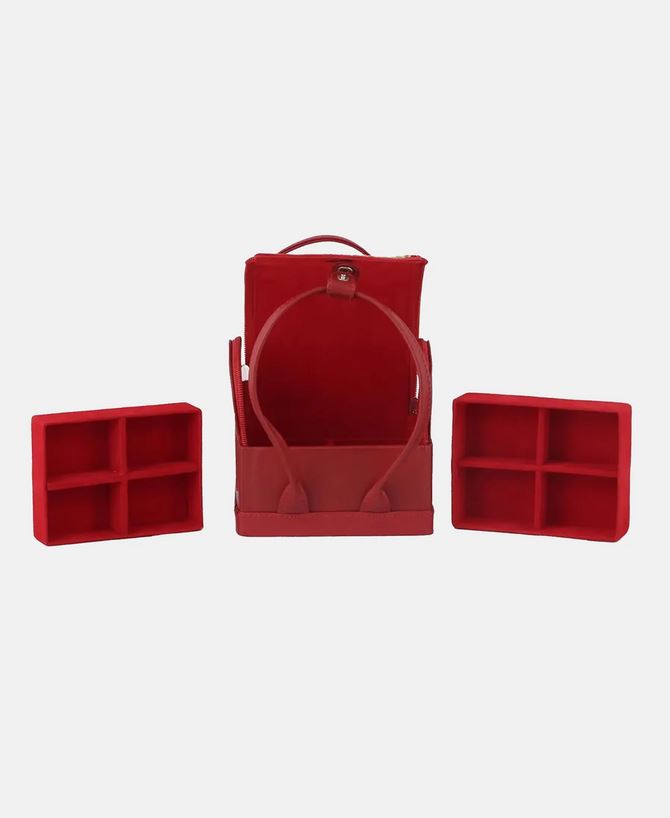 Embroidered Red Leather Jewelry Box