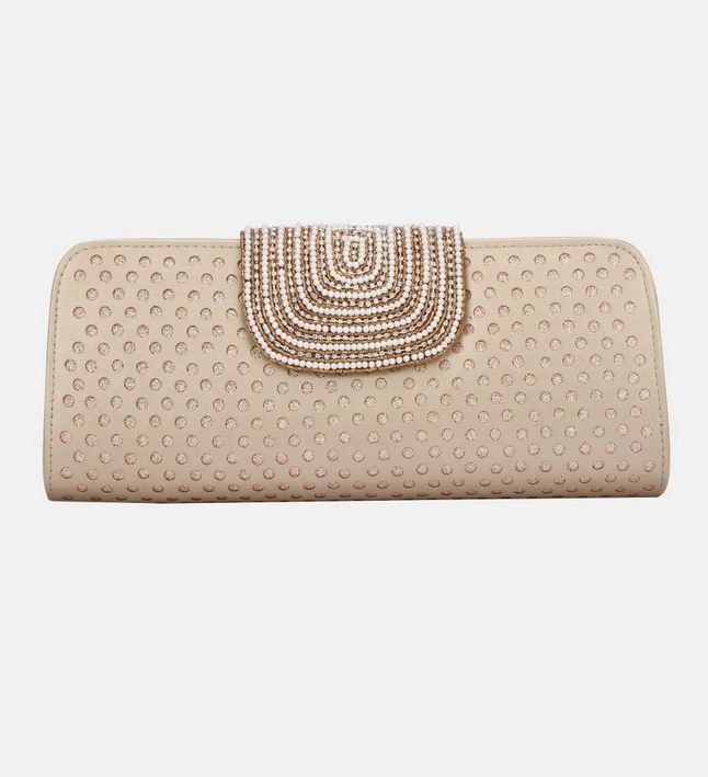 Embroidered Leather Purse Light Beige