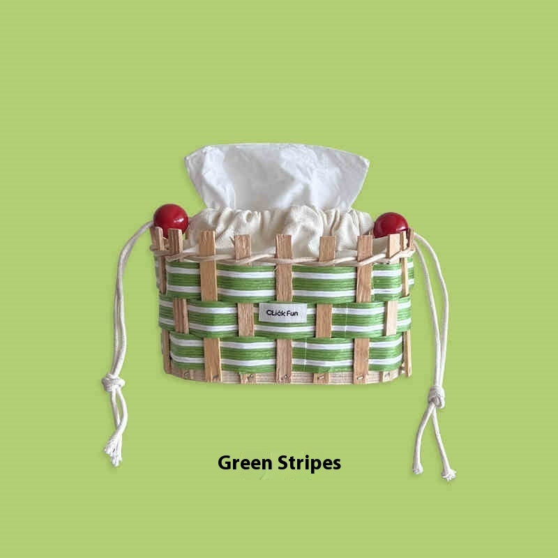 Colorful Wooden Woven Rattan Tissue Storage Basket