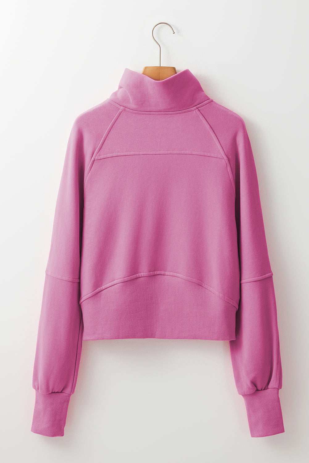 Flamingo Zip Up Stand Collar Ribbed Thumbhole Sleeve Sweatshirt