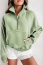 Flamingo Zip Up Stand Collar Ribbed Thumbhole Sleeve Sweatshirt