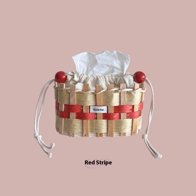 Colorful Wooden Woven Rattan Tissue Storage Basket