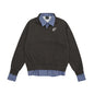 American High Street Embroidery Plaid Stitching Fake Two Pieces Brushed Hoody