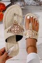 Dusk Blue Metal Decor Leather Thong Slippers