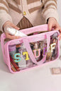 Light Blue STUFF Glitter Chenille Patched Transparent Makeup Bag