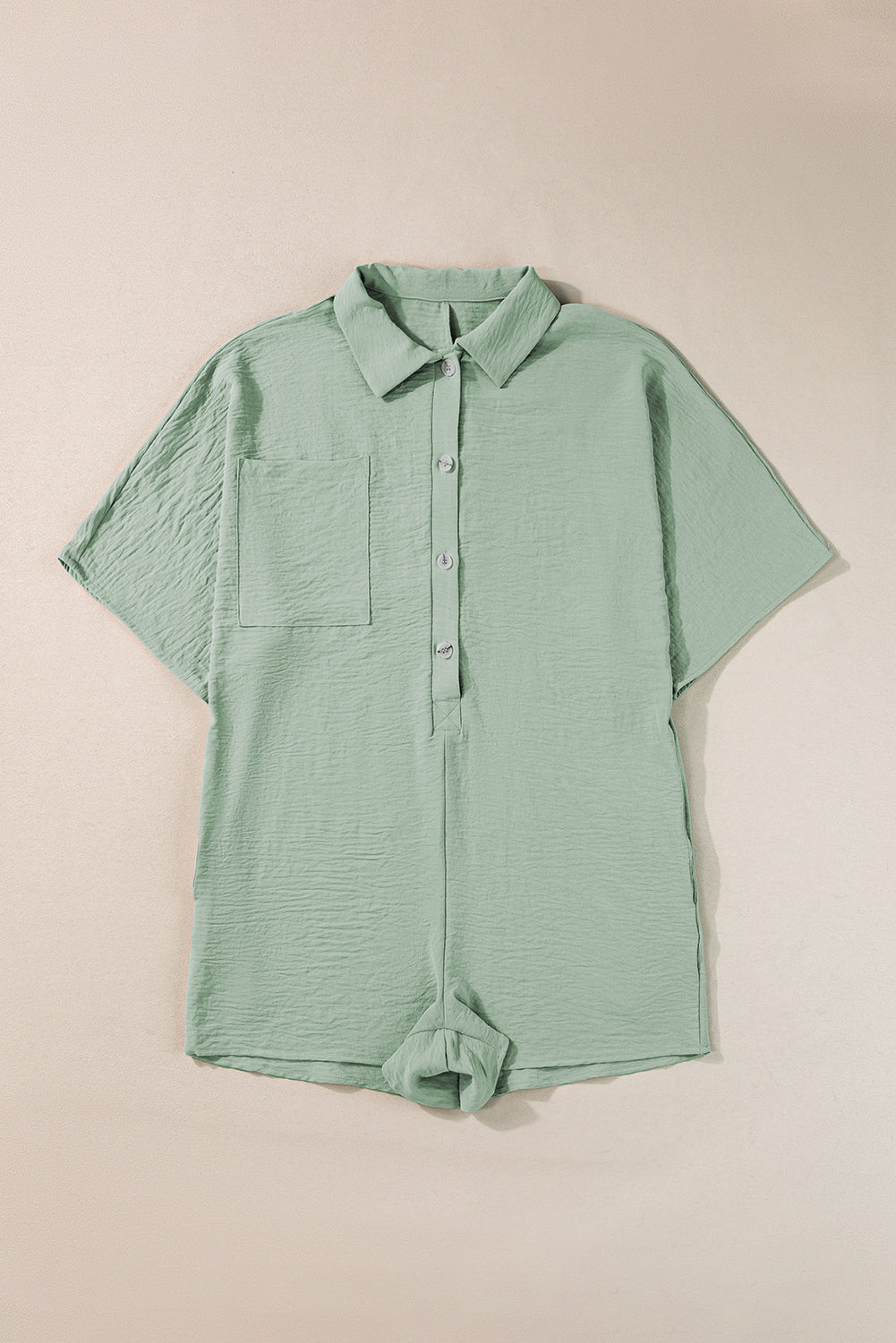 Black Plain Half Button Collared Pocket Loose Romper