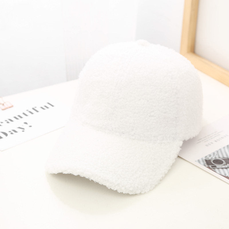 Solid Color Light Board Lambswool Baseball Cap For Women