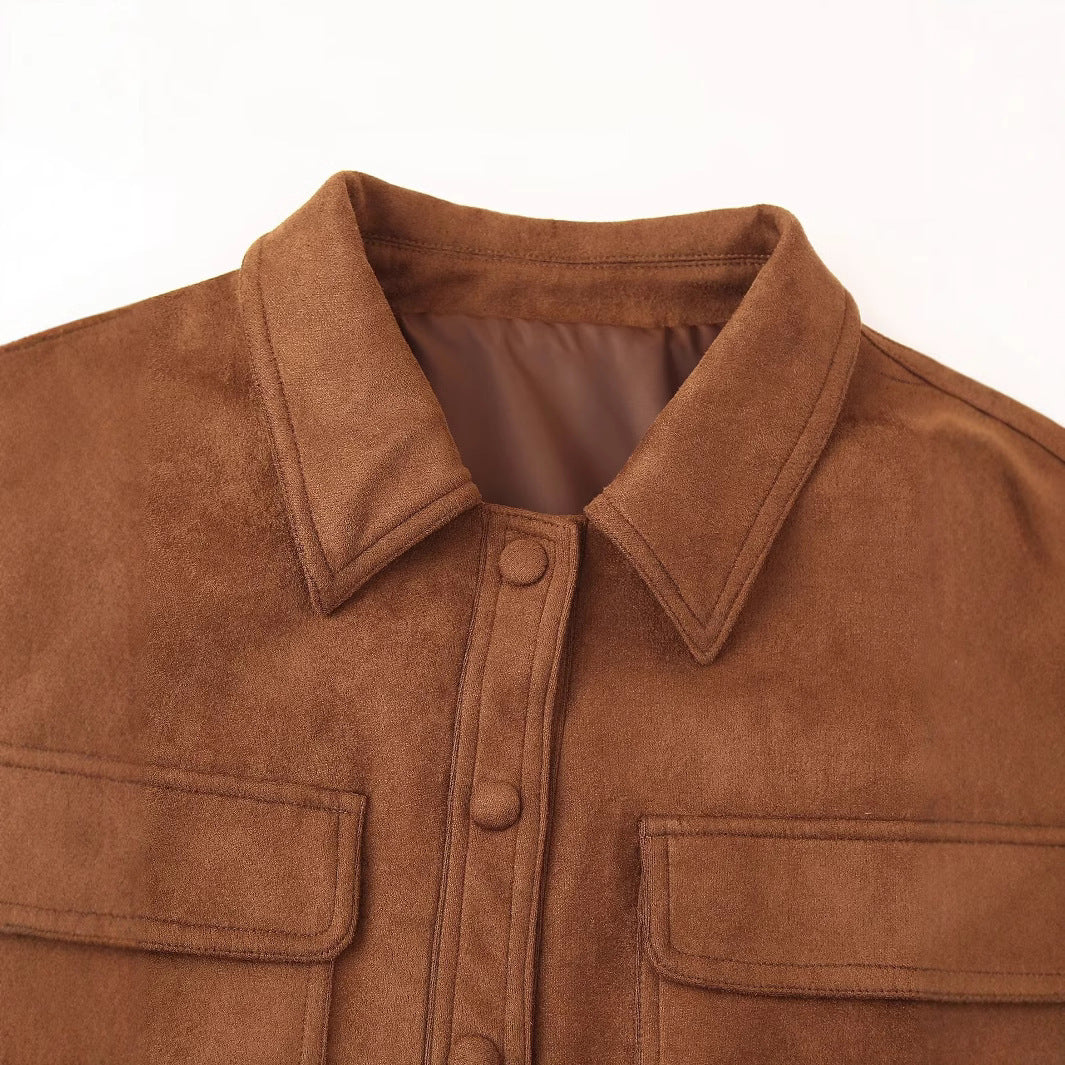 Autumn European And American Lapel Pocket Deerskin Velvet Coat