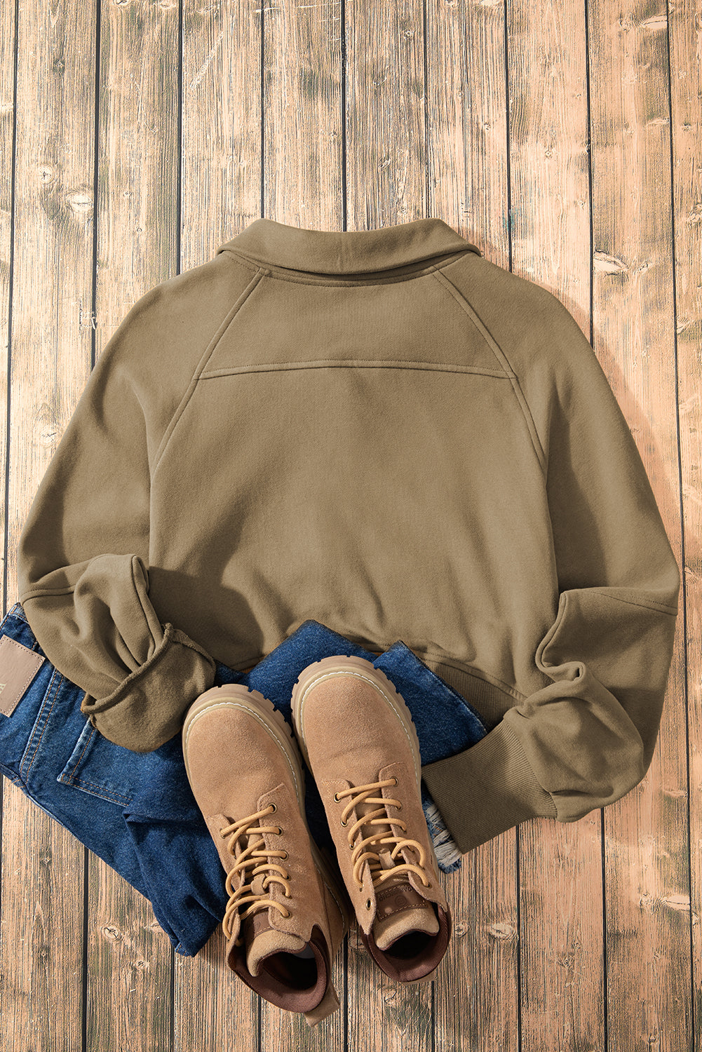 Flamingo Zip Up Stand Collar Ribbed Thumbhole Sleeve Sweatshirt