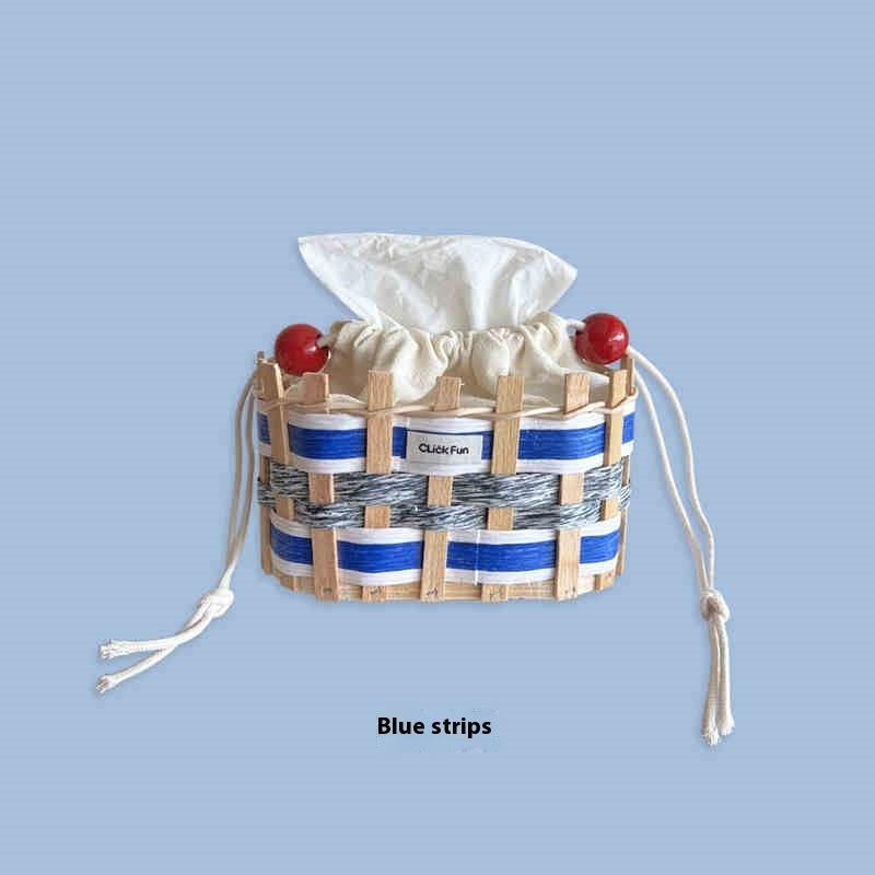 Colorful Wooden Woven Rattan Tissue Storage Basket