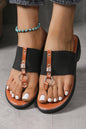 Chestnut Wide Band Clip Toe PU Leather Wedge Slippers