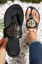Dusk Blue Metal Decor Leather Thong Slippers