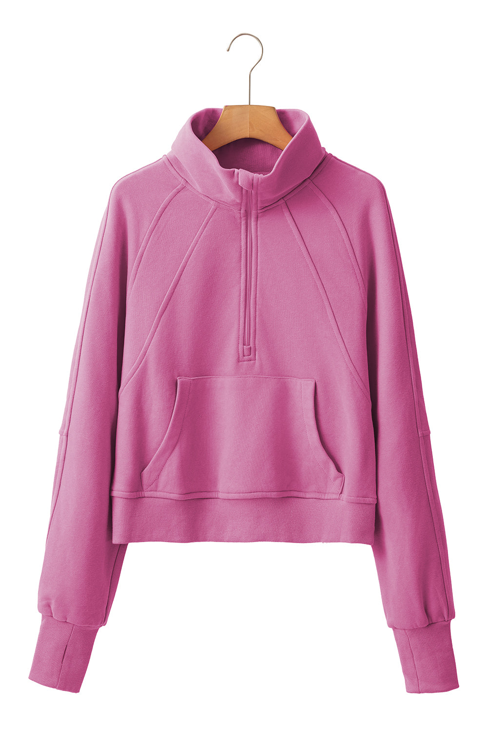 Flamingo Zip Up Stand Collar Ribbed Thumbhole Sleeve Sweatshirt
